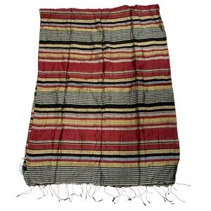 World market large boho scarf wrap multicolored striped silk blends w fringes